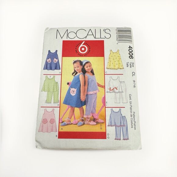 McCall's 4006 Sewing Pattern Girls Dresses Top Pants Sizes 6 7 8 Easy - Picture 1 of 5